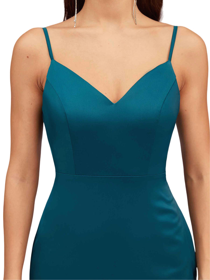 Sexy Mermaid Spaghetti Straps Open-Back Soft Satin Floor-Length Bridesmaid Dresses
