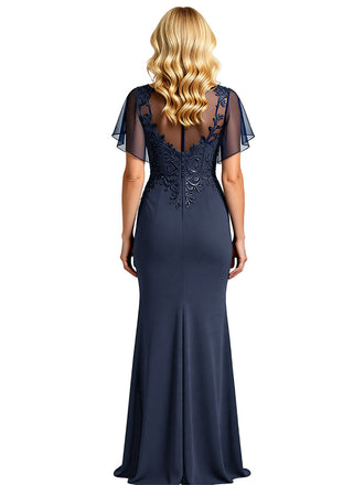 Elegant Mermaid Scoop Crepe Sleeveless Side Slit Mother of the Brides Dresses