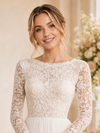 ChicSew Elegant A-Line Lace Applique Jewel Chiffon Long Sleeves Floor-Length Wedding Dress