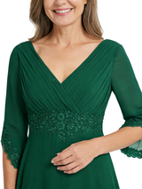 ChicSew V-Neck Long Sleeve Lace Ruched Waist Long Chiffon Elegant Mother of the Bride Dresses