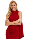 ChicSew High Neck Sleeveless Draped Jersey Mermaid Maxi Fancy Ruched Waist Bridesmaid Dress For Wedding