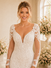 ChicSew Morden V-Neck Long Sleeves Satin Lace Mermaid Floor-Length Wedding Dress