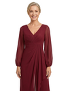 ChicSew V-Neck Chiffon Mother Of The Groom Jumpsuit With Sheer Overlay And Long Sleeves