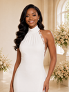 ChicSew Modern Crepe Halter Long Open Back Mermaid Wedding Dress