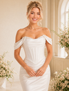 ChicSew Off The Shoulder Ruching Boning Satin Mermaid Wedding Dresses With Train