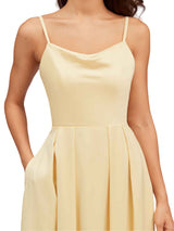 Elegant Spaghetti Straps Sleeveless Soft Satin A-Line Bridesmaid Dresses With Pocket