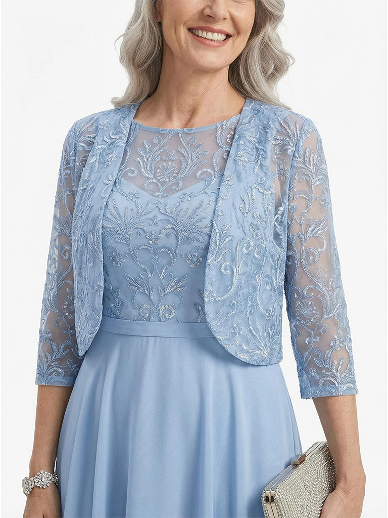 ChicSew Trendy Chiffon A-Line Scoop Mother Of The Groom Dresses With Lace Jacket