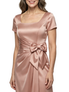 ChicSew Fancy Square Short Sleeves Ruched Bow Knot Satin Mermaid Mother Of The Groom Evening Gowns