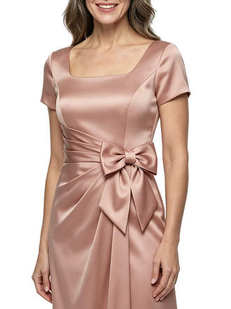 ChicSew Fancy Square Short Sleeves Ruched Bow Knot Satin Mermaid Mother Of The Groom Evening Gowns