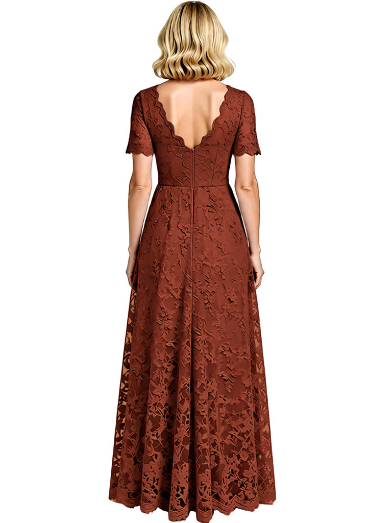 Elegant V-neck Short Sleeves A-line Chiffon Lace Mother of the Brides Dresses