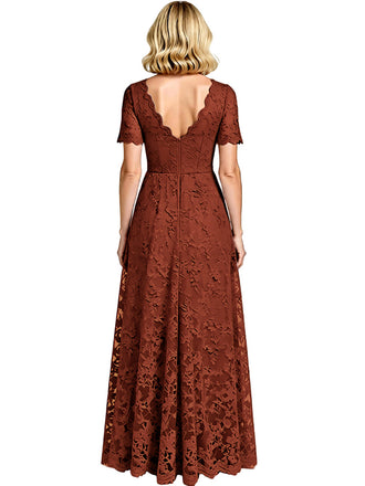 Elegant V-neck Short Sleeves A-line Chiffon Lace Mother of the Brides Dresses