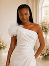 ChicSew Sexy One Shoulder Mermaid Satin Ruched Side Slit Floor-Length Wedding Dress With Floral Applique