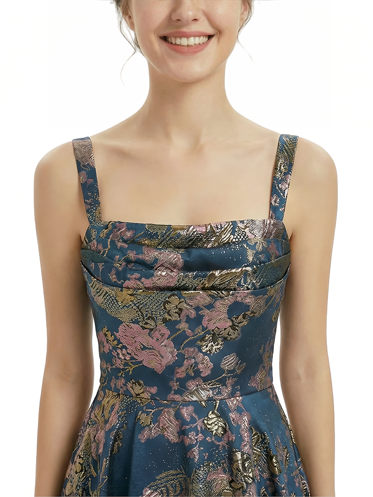 Elegant Floral Spaghetti Straps A-Line Long Formal Evening Dresses