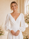 ChicSew Elegant V-Neck Ruching Long Sleeves Chiffon A-Line Maxi Wedding Dress