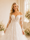 ChicSew Modern A-Line Lace Tulle V-Neck Long Sleeves Tiered Maxi Wedding Dresses