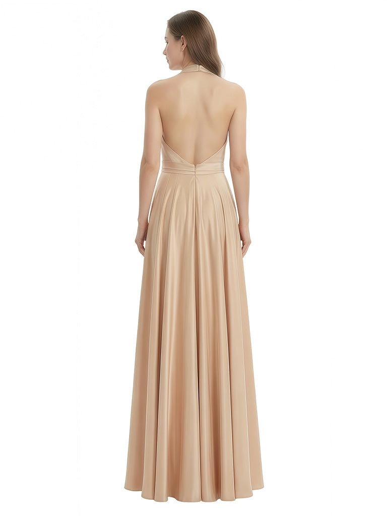 Sexy V-Neck Silky Satin A-Line Long Formal Dresses For Women