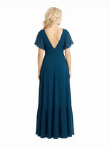 Beautiful Asymmetrical Neckline Flutter Sleeve Chiffon Mother of the Bride Floor-Length Dress