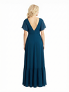 Beautiful Asymmetrical Neckline Flutter Sleeve Chiffon Mother of the Bride Floor-Length Dress