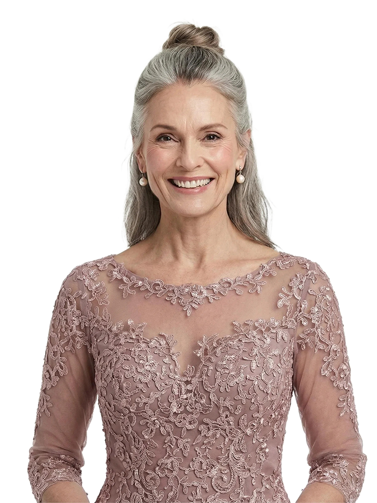 ChicSew Trendy Illusion Lace Bodice Pleated Chiffon Mother Of The Groom Dresses With 3/4 Sleeves