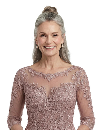 ChicSew Trendy Illusion Lace Bodice Pleated Chiffon Mother Of The Groom Dresses With 3/4 Sleeves