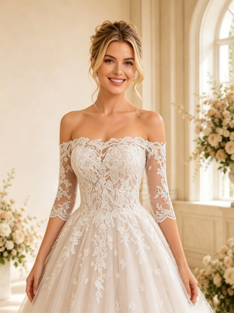 ChicSew Romantic Off The Shoulder Lace Tulle A-Line Maxi Long Wedding Dresses