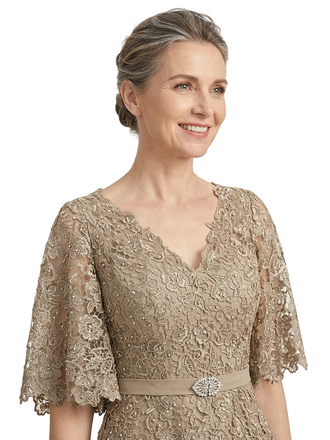 ChicSew Flutter Sleeves V-Neck Lace Appliques Chiffon A-Line Mother Of The Groom Dress