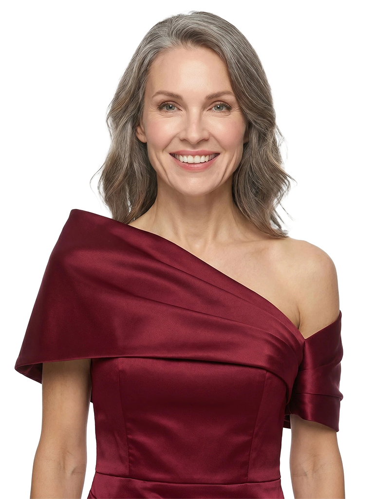 ChicSew Cape Sleeves Ruched Satin Ankle-Length Sheath Mother of the Bride Dress