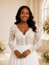 ChicSew Elegant Unique V-Neck Long Sleeves Lace Chiffon A-Line Maxi Wedding Dress