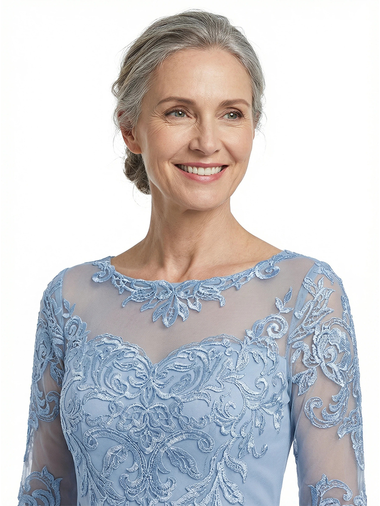 ChicSew Modern Tea-Length Mother Of The Bride Dress Chiffon A-Line With Illusion Lace Bodice