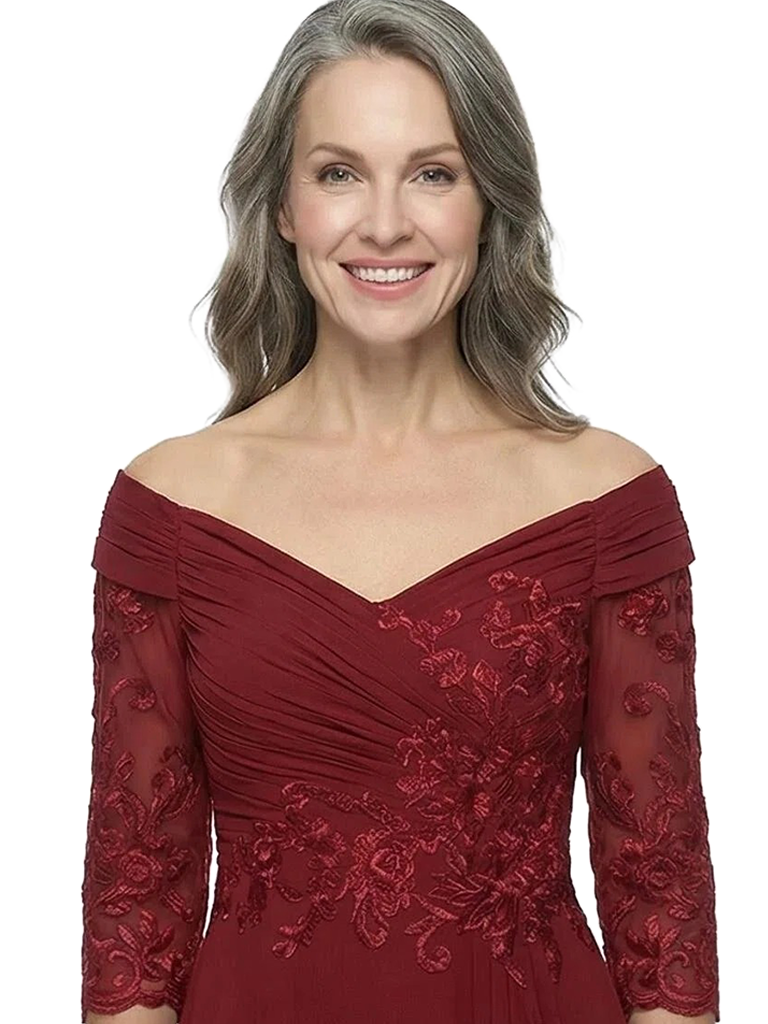 ChicSew Off Shoulder Chiffon Lace Mother Of The Groom Dresses High-Low Ruffle Formal Gowns