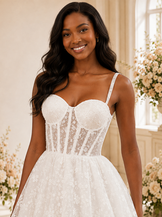 ChicSew Fancy Spaghetti Straps Sleeveless A-Line Mini-Length Lace Wedding Dress
