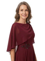 ChicSew Scoop Cape Sleeve Beaded Floor Length Chiffon Romantic Mom Of The Groom Dresses