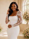 ChicSew Modern Mermaid Square Neck Long Sleeves Lace Crepe Maxi Wedding Dress