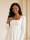 ChicSew Elegant Long Sleeves Square Neck Tea-Length A-Line Wedding Dress