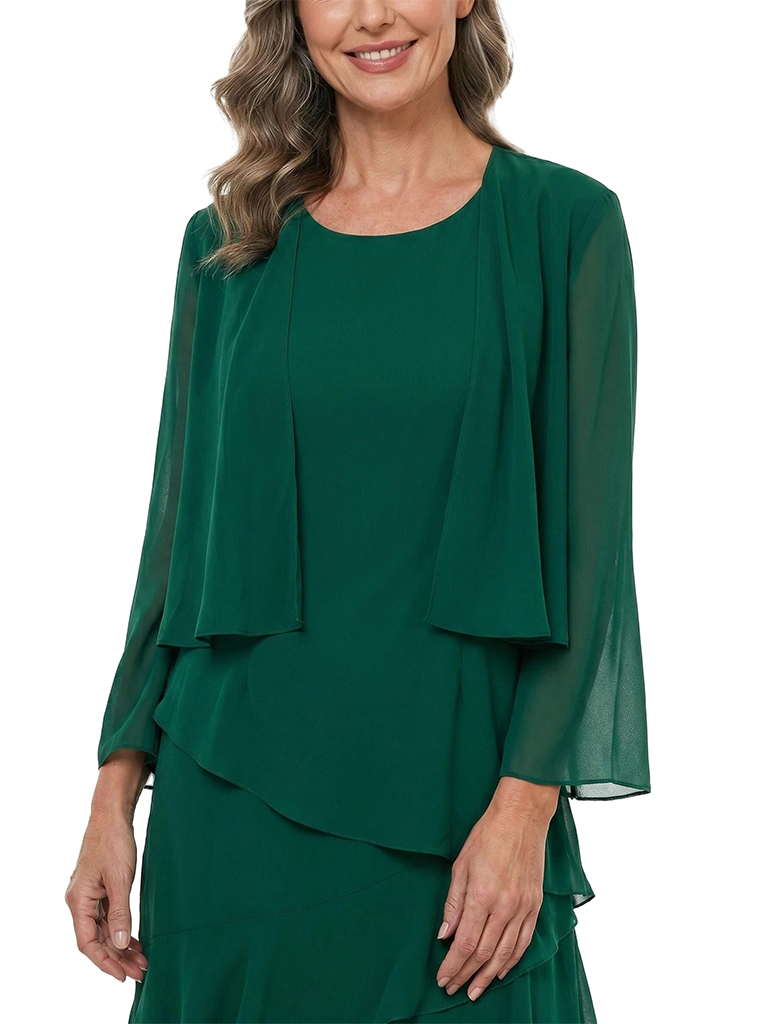 ChicSew Jewel Tiered Chiffon Midi Mother of the Bride Dress With 3/4 Sleeve Jacket