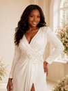 ChicSew Elegant A-Line V-Neck Long Sleeves Lace Appliques Chiffon Maxi Wedding Dress