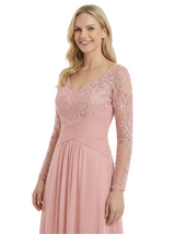 Elegant Mother Of The Bride Dresses V-Neck Long Sleeves Lace Appliques A-Line Ruched Formal Wedding Event Dress