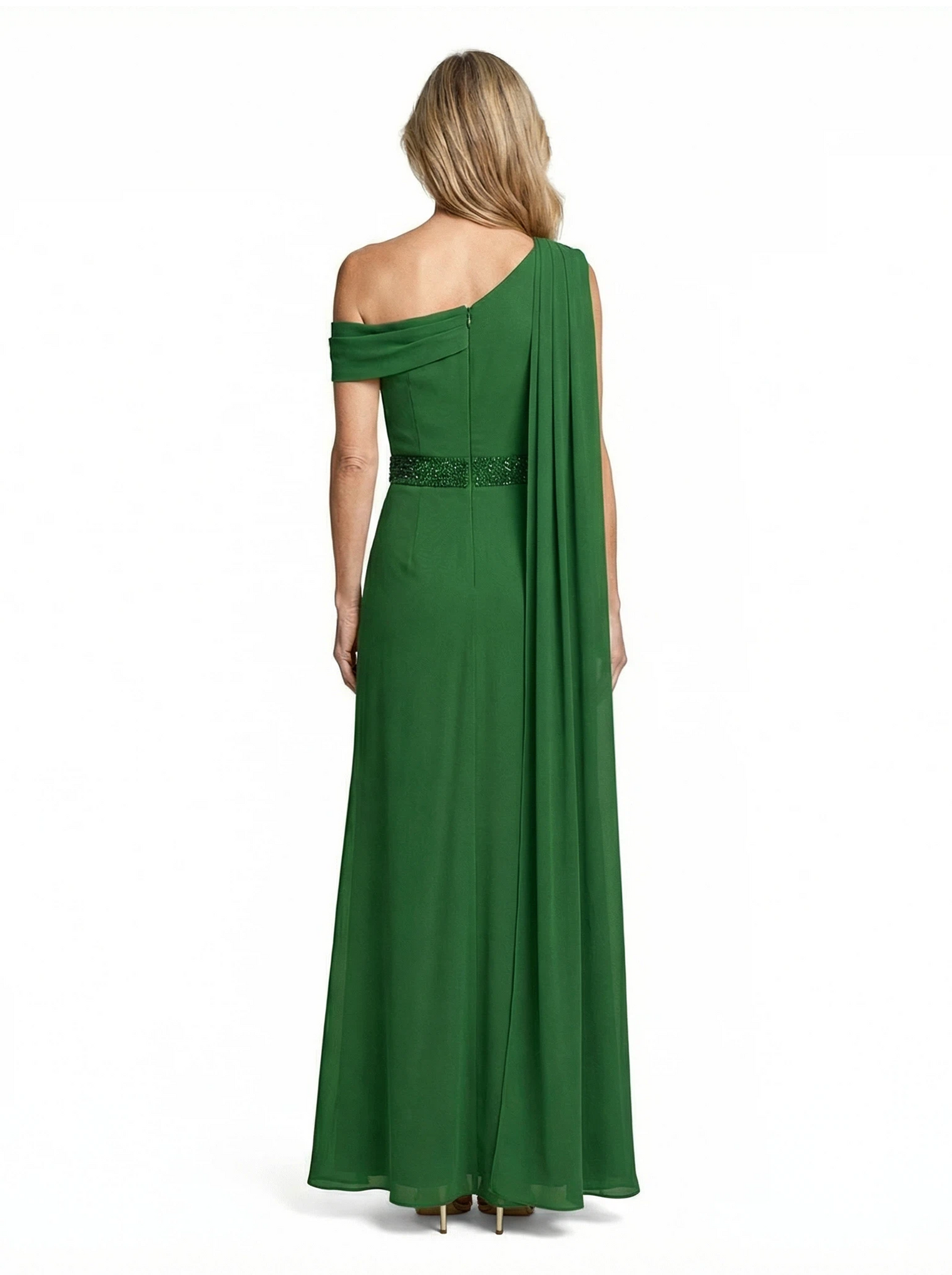 Unique Asymmetric Straps Chiffon Mother Of The Groom Gown Beaded Belt Formal Evening Dress