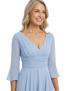 ChicSew V-Neck Long Sleeves Ruffle Mother Of The Bride Gown Chiffon A-Line With Slit