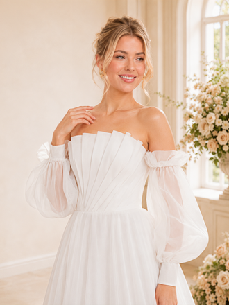 ChicSew Unique Ruching Strapless 3/4 Sleeves A-Line Floor-Length Wedding Dresses