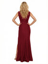 Modern Jersey V-Neck Sleeveless Side Slit Mermaid Long Mother of the Bride Dresses