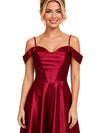 ChicSew Spaghetti Straps Boning Soft Satin A-Line Side Slit Long Bridesmaid Dress