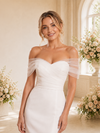 ChicSew Fancy Off The Shoulder Ruching Sheath Tulle Crepe Tea-Length Wedding Dress