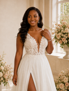 ChicSew Fancy V-Neck Lace Chiffon A-Line Floor-Length Wedding Dress With Silde Slit