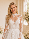 ChicSew Elegant High Neck Long Sleeves Mini A-Line Lace Tulle Short Wedding Dresses Online