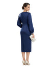 Sophisticated Square Neck Puff Sleeve Satin Sheath Mother Of The Groom Dress