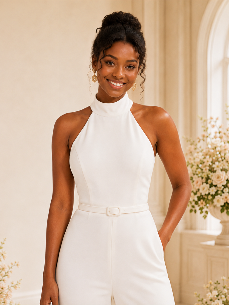 ChicSew Elegant Strapless High Neck Sleeveless Floor-Length Wedding Jumpsuit