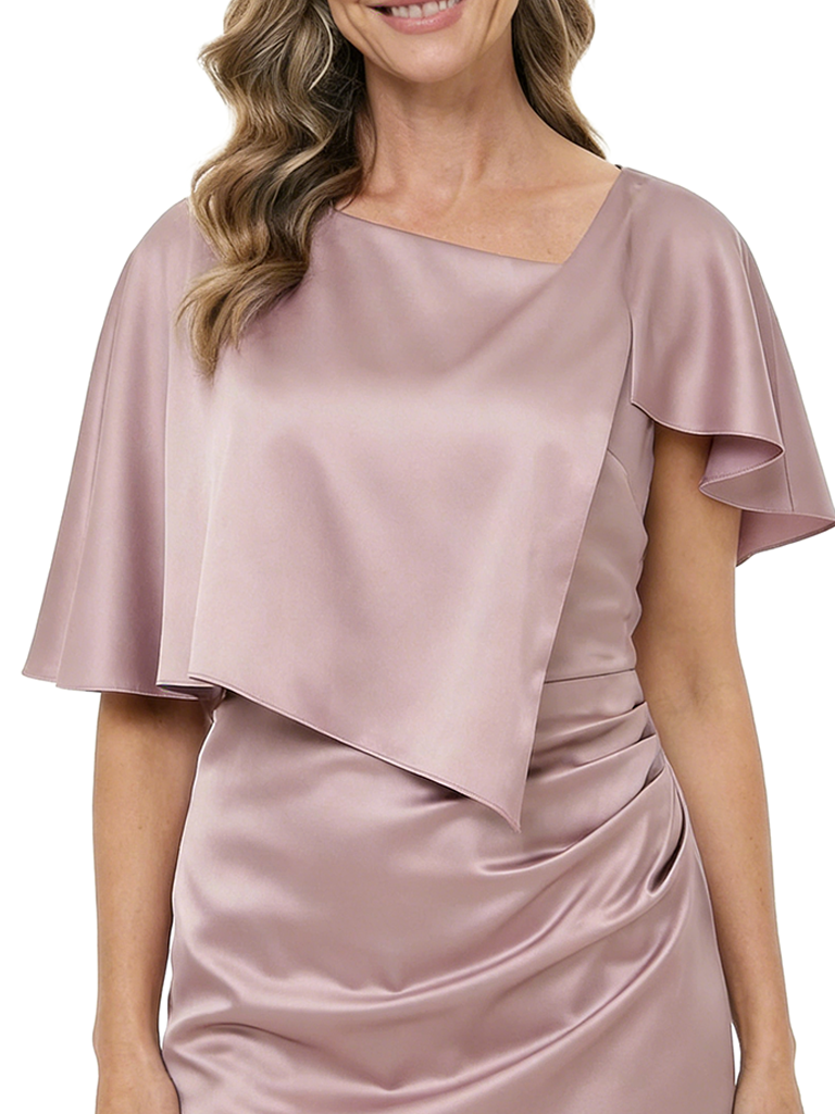 ChicSew Fancy Cape Sleeve Asymmetric Silky Satin Sheath Mother Of The Groom Evening Gowns