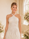 ChicSew Modern Unique Halter Sleeveless Sequin Sheath Mini-Length Wedding Dresses With Feather