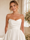 ChicSew Modern Fancy Satin Ruched Sweetheart A-Line Long Wedding Dress With Pocket